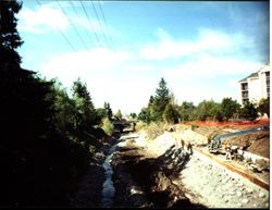 Looking west along Santa Rosa Creek from Olive Street - Railroad Avenue Bridge