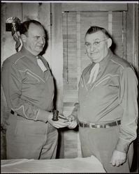 Installation of Redwood Rangers newly elected officers at Gori's Tavern on Main Street, Guerneville, California, 1949