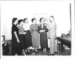 Mrs. George W. Stewart receiving her 30 year pin, Petaluma, California, 1955