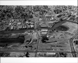 Aerial view of Petaluma looking west from intersection of Lakeville Street and D Street