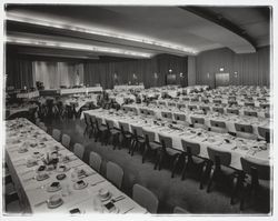 Empire Room of the Flamingo Hotel set up for a banquet, Santa Rosa, California, 1958