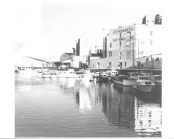 Motor boats on the Petaluma River near G. P. McNear Co., Petaluma, California, summer 1960