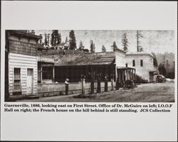 View of Guerneville, California, looking east on First Street, 1886