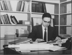 David Sabsay at his desk in the Carnegie Library, Santa Rosa