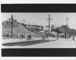 Collapsed wall of the National Ice and Cold Storage Company, Petaluma, California, 1965