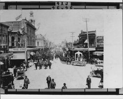 Looking north up Main Street at the Fourth of July parade, Petaluma, California, Jul. 4, 1911