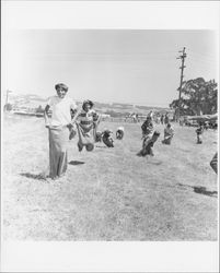 Children participating in a sack race at the Old Adobe Fiesta, Petaluma, California, about 1963