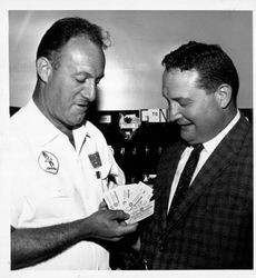 Gene Benedetti ticket chairman for the Rotary All-Day Breakfast, Petaluma, California, 1960