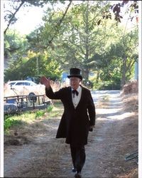 Bill Hammerman dressed as William Pepper walking up the driveway of the Pepper House at 28 Pepper Lane, Petaluma, California, Sept. 22, 2006