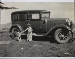 Evelyn Pozzi with sedan, Bodega, California about 1933