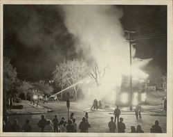 House ablaze on Baker Street, Petaluma, California, about 1968]