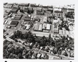 Aerial view of downtown Santa Rosa, California, from Sonoma Ave to 4th Street between E and B Streets, 1962