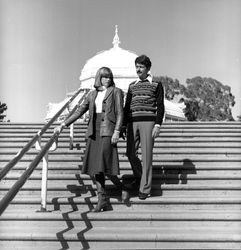 Mattei Brothers men's and women's fashions modeled outdoors at the Golden Gate Park Conservatory