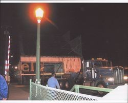 Moving livery stable from corner of First and D Streets to Steamer Landing Park, across the D Street Bridge, Petaluma, California, Mar. 24, 2004