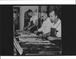 Petaluma Argus-Courier workers composing pages of the Argus-Courier, Petaluma, California, about 1955