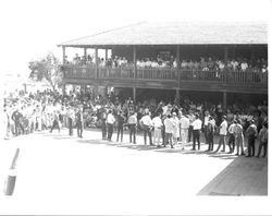 Whiskerino contestants and winners at the Old Adobe Fiesta, Petaluma, California, about 1972