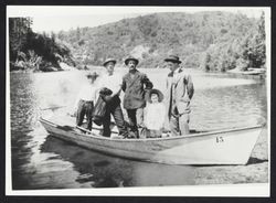 Portrait of the Clar family in a canoe on the Russian River