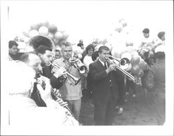 Turk Murphy Jazz Band with Turk Murphy and Lu Watters at a protest rally against PG&E's Bodega Head nuclear plant , Bodega Bay, California, May 30, 1963