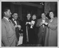 Helen Putnam sharing coffee with attendees of the National School Boards Association Conference, Atlantic City, NJ, February, 1957