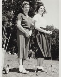 Doris Acorne and Evelyn Gilardi on the Petaluma County Club golf course, Petaluma, California, June 1, 1955