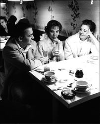 Miss Sonoma County 1961, Charlotte Townsend, and friends enjoying a banana split, Santa Rosa, California, 1961