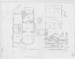 Architectural drawing for a bungalow for J. F. Brent at 806 Sonoma Avenue, Santa Rosa prepared by J. C. Lindsay, contractor, about 1920