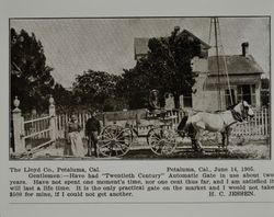 Lloyd gate at the farm of H. C. Jessen in Petaluma, California, as shown in the Lloyd Co. catalog for 1912