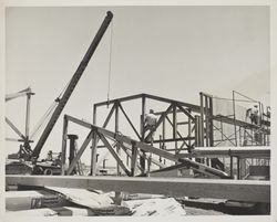 Petaluma Library under construction, 100 Fairgrounds Drive, Petaluma, California, 1975