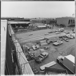 View from Third and B Stret of Santa Rosa Plaza being constructed over Third Street