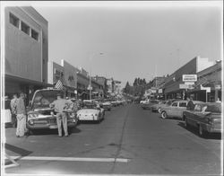 Kentucky Street closed for auto show, Petaluma, California, 1957