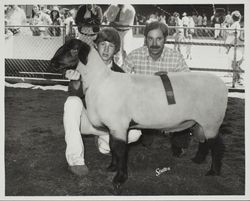 Rick Jacobsen with his winning Suffolk sheep at the Sonoma County Fair, Santa Rosa, California, 1975