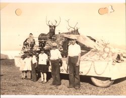 Six children in front of Santa's sleigh, Petaluma, California in 1930