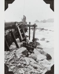 Construction of the jetty at the mouth of the Russian River at Jenner, California, December 1932