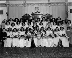 Group portrait of Beverly Barnes and Job's Daughters, Santa Rosa, California, about 1946