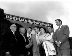 Group in front of the Poehlmann Hatchery, Petaluma, California, about 1949