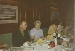 Arnie Peters and other Petaluma Argus-Courier staff members at a restaurant, Petaluma, California, about 1977