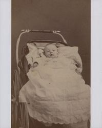 Baby in a baby carriage; Doyle family member or friend, Petaluma, California, about 1900