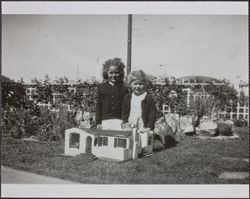 Carol Barber and cousin Joan Spolini, 200 Dana Street, Petaluma, California, about 1942