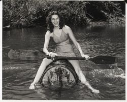 Bertha Deeds in a barrel race, Healdsburg, California, 1946