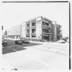 Scaffolding on the walls of the new Exchange Bank building, 545 Fourth Street, Santa Rosa, California, 1971