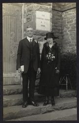 Charles R. Drake and Joyce Vernon Drake posed in front of the Santa Rosa Christian Church, 575 Ross Street, Santa Rosa, California, November 1922