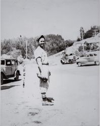 Joe Lunardi in his baseball uniform in Occidental, California, 1940s