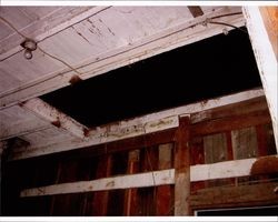 Ceiling and hayloft access hole inside livery stable that stood at the corner of D and First Streets, Petaluma, California, Sept. 25, 2001