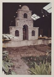 Sonoma Mission theme flower show at the Hall of Flowers at the Sonoma County Fair, Santa Rosa, California, 1969