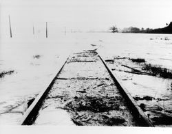 North West Pacific railroad tracks at Lytton, California, during a flood, 1940