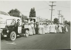 Petaluma Centennial committee ready to walk in the Sonoma-Marin Fair Parade, Petaluma, 1955