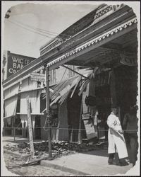 1906 quake-damaged Western Union Office and City Meat Market in Petaluma, California