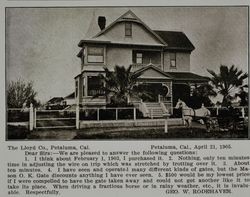 Lloyd gate at the farm of Geo. W. Rodehaver in Petaluma, California, as shown in the Lloyd Co. catalog for 1912