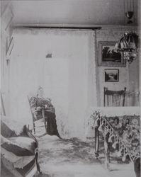 Interior view of a house associated with the Akers family and named "Happy Hallow," Sonoma County, California, about 1890