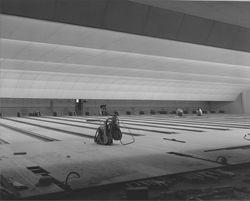 Boulevard Bowl bowling lanes under construction, Petaluma, California, 1961